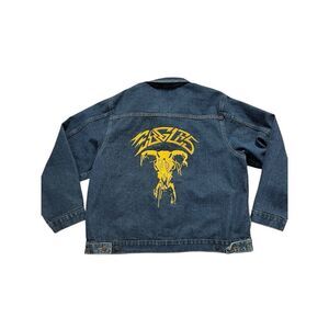 THE EAGLES PROMO BLUE DENIM JACKET/EMBROIDERED BAND LOGO/SIZE 2XL/HENLEY/FREY